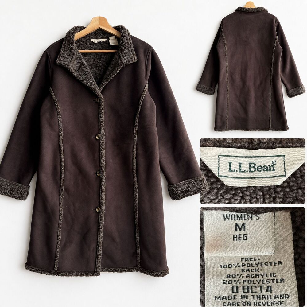L.L. Bean Faux Suede Coat Faux Sherpa Shearling Jacket Women’s M Chocolate Brown